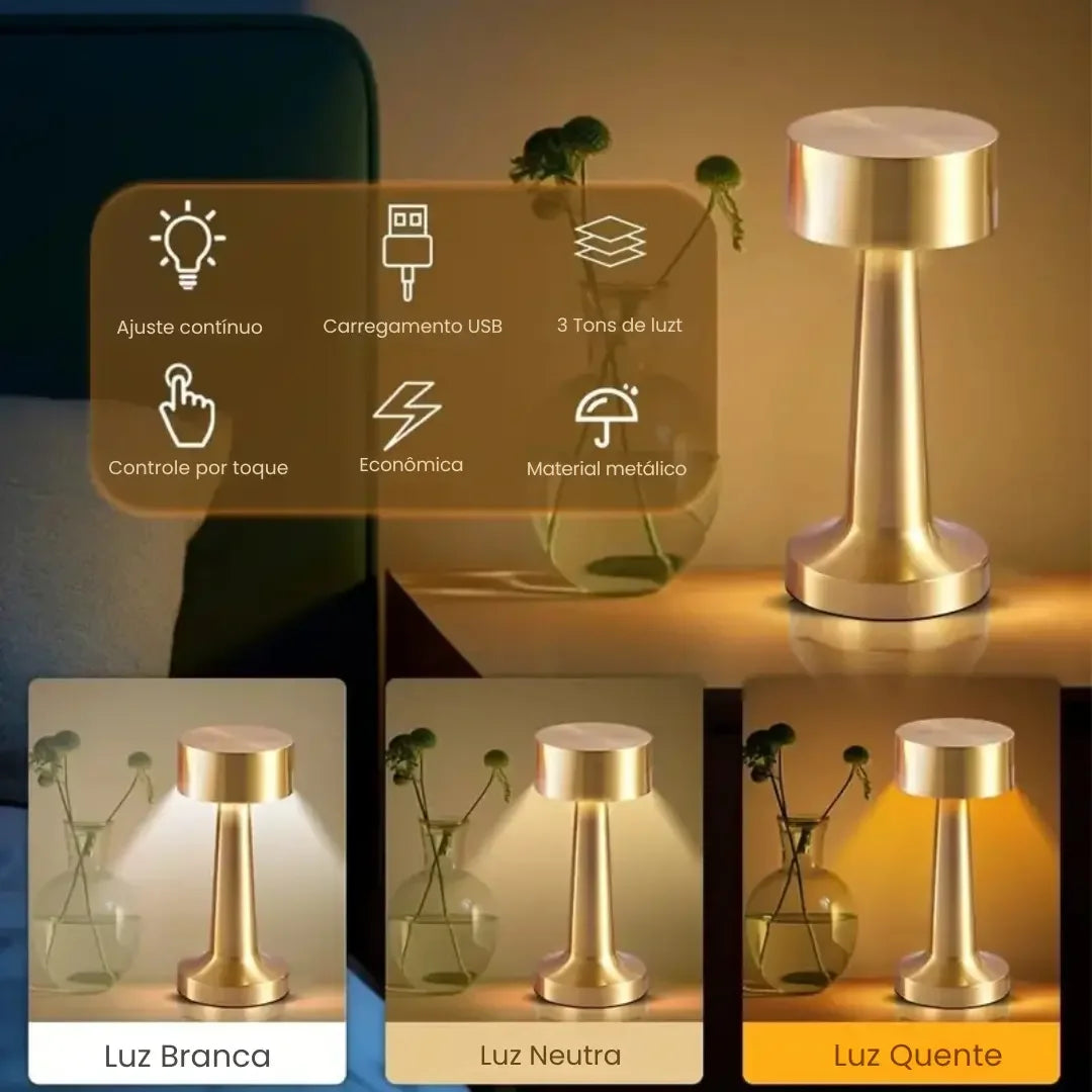 Rechargeable Metal Touch Table Lamp