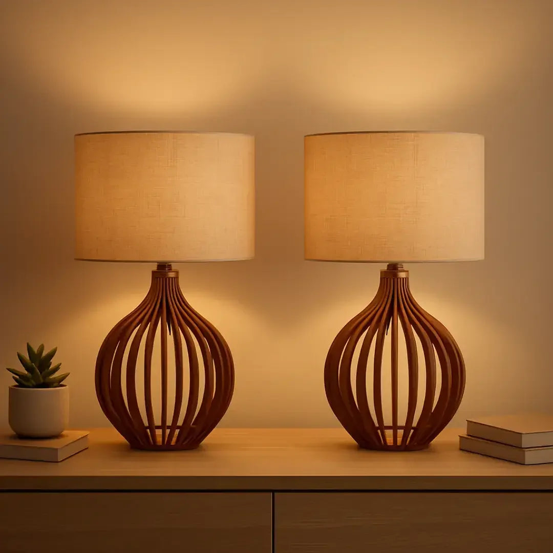 Linen-effect MDF Table Lamp