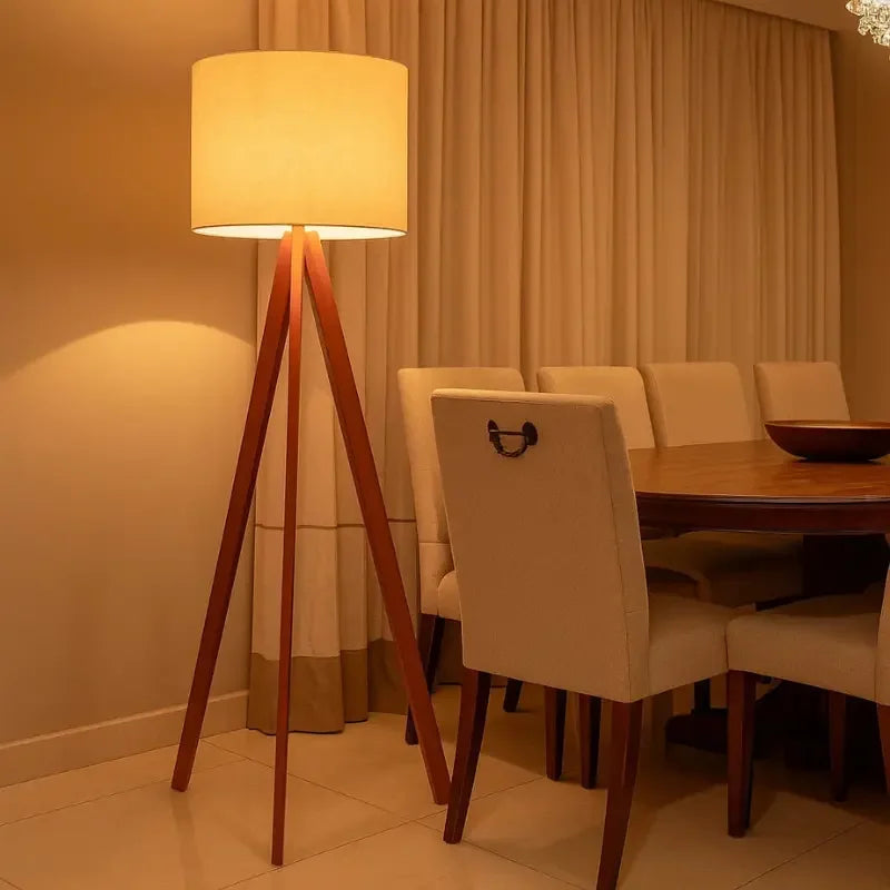 Rustic Floor Lamp with a Linen Shade