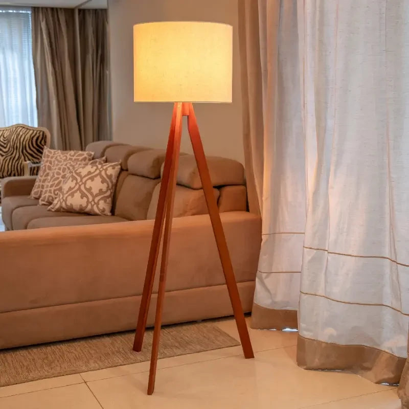 Rustic Floor Lamp with a Linen Shade