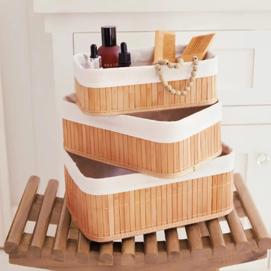 Bamboo Organiser Baskets, Set of 3