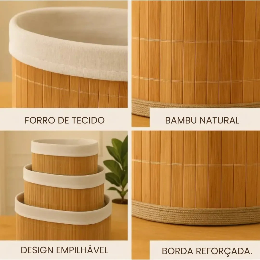Bamboo Organiser Baskets, Set of 3