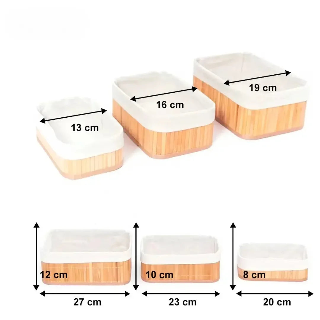 Bamboo Organiser Baskets, Set of 3