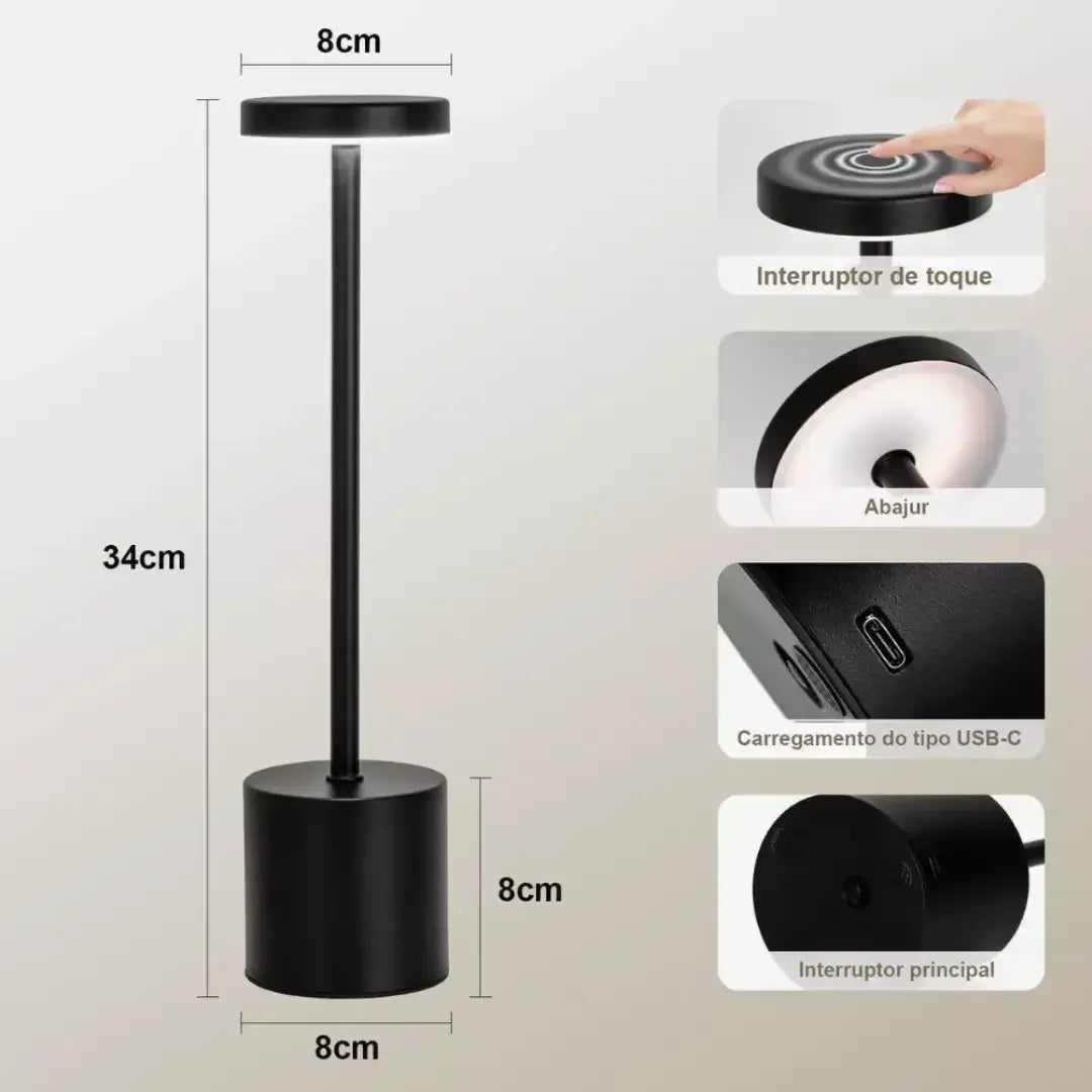 USB-Rechargeable Touch-Controlled LED Table Lamp with 3 Light Settings
