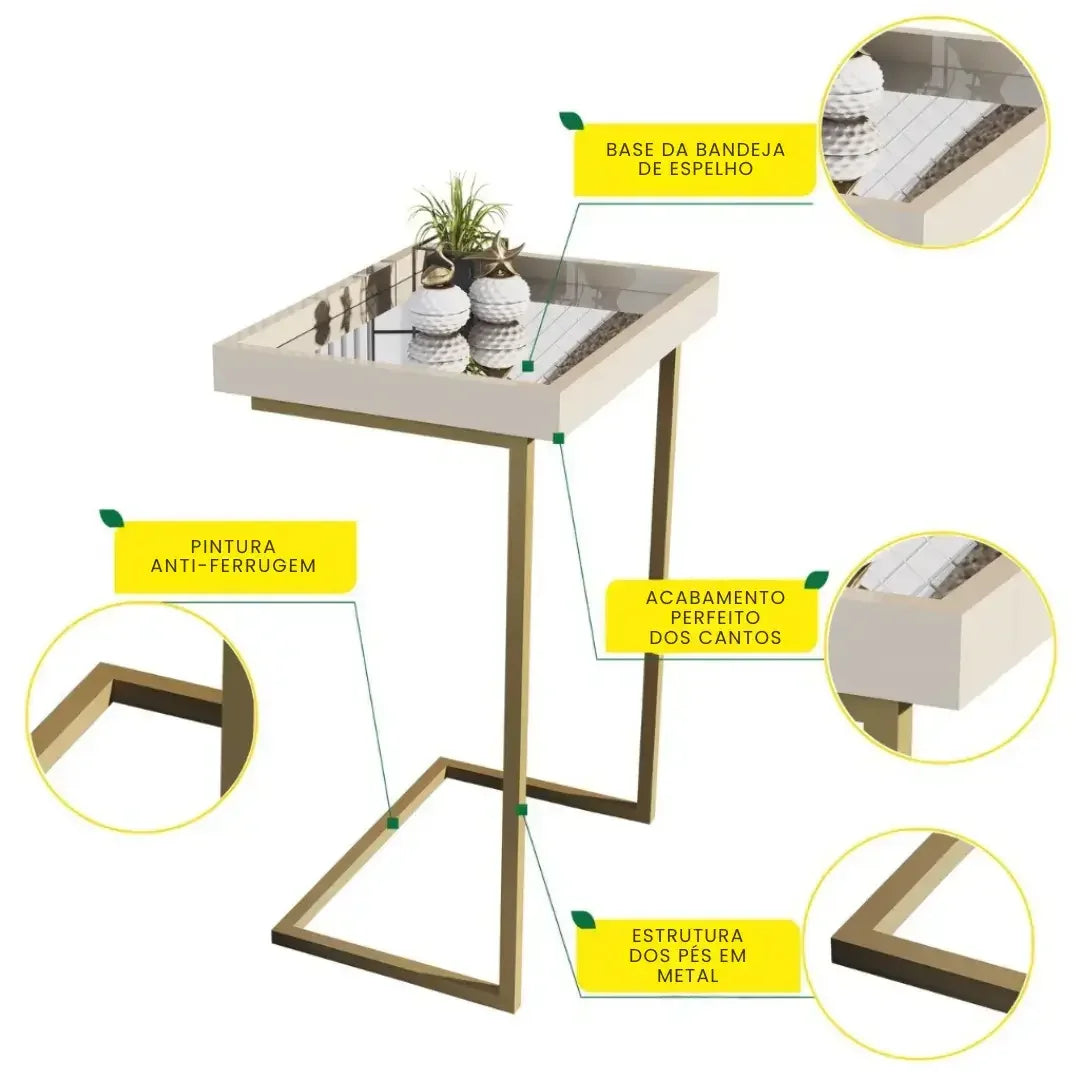 Sofa Side Table with Mirror