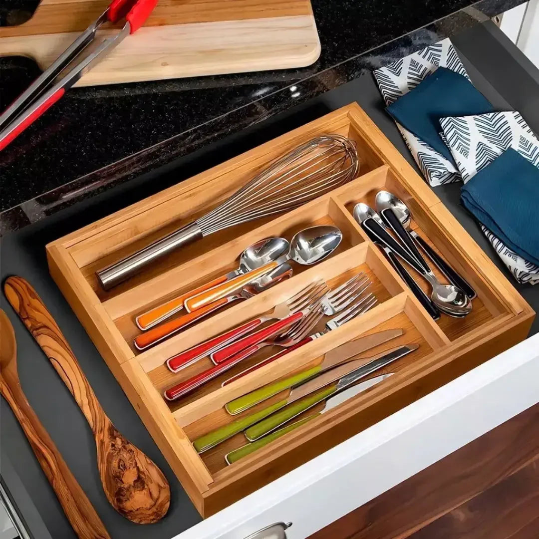Extendable Bamboo Cutlery Holder
